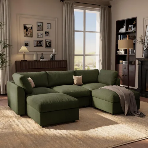 Vista 20 de Sofá modular Cloud de 100 pulgadas con reposabrazos curvo, moderno sofá modular con otomana de almacenamiento, cómodo sofá de nube de gran