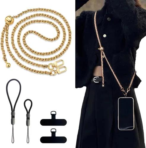 Vista 12 de Correa cruzada para teléfono con 2 almohadillas, cuero y correa de dedo ajustable, compatible con la mayoría de teléfonos inteligentes (negro)