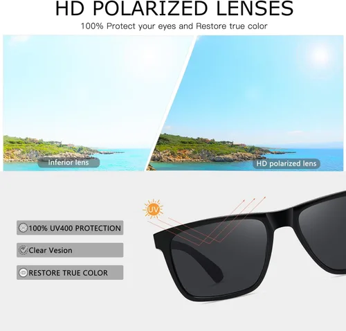 Vista 5 de Gafas de sol polarizadas de acetato para hombres y mujeres, diseño retro cuadrado para hombre, gafas de sol para conducción deportiva con protección