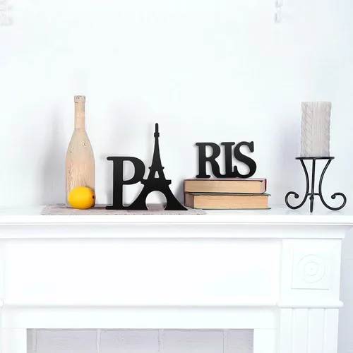Vista 6 de Blulu Decoración de mesa de madera de la torre Eiffel, decoración de París para dormitorio, letras de letrero de la torre Eiffel para el hogar, sala