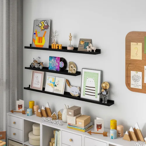 Vista 7 de FLYJOE Estante de repisa de fotos para pared, 24 pulgadas de madera de fresno maciza, estantes para libros de guardería, estantes flotantes