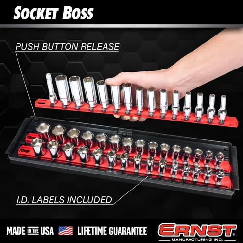 Vista 5 de Ernst Manufacturing, organizador de enchufes con rieles - Organizador de enchufes Socket Boss de 2 rieles de 1/2 pulgada con bloqueo giratorio, 13