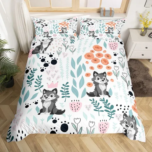 Vista 11 de Erosebridal Juego de ropa de cama individual de animales de la selva para niñas y niños, funda de edredón de elefante oso, tigre, león, safari