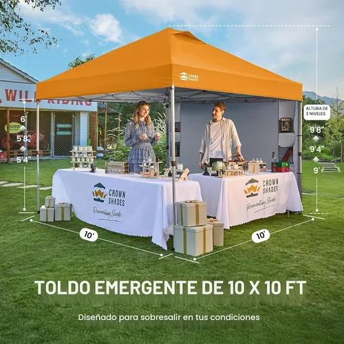 Vista 7 de CROWN SHADES Tienda de campaña desplegable de 10 x 10 con bolsillos Naranja