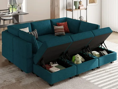 Vista 3 de Belffin Sofá Cama Seccional Modular con Otomán de Almacenamiento Sofás Seccionales Convertibles para Sala de Estar Terry Chaise Reversible. Sofá