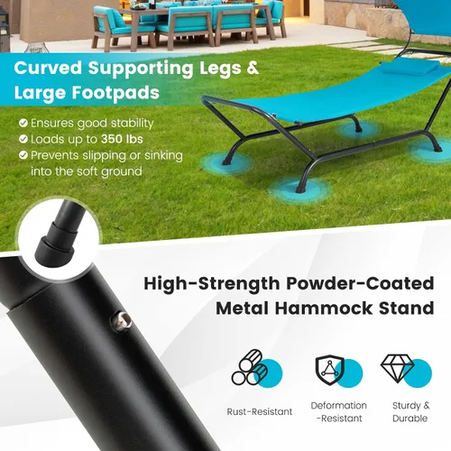 Vista 5 de Tangkula Hamaca con soporte incluido, hamaca resistente para exteriores con toldo ajustable, soporte de metal a prueba de óxido, almohada, bolsillo