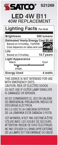 Vista 6 de Satco S21269 4B11/LED/927/FR/120V/E12-paquete de 6