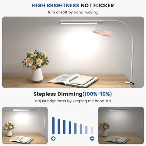 Vista 3 de MY BEAUTY LIGHT Lámpara de escritorio LED inteligente con abrazadera, luz de escritorio con sensor de onda de mano, 2700-6500K 5 temperaturas