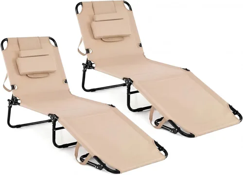 Vista 8 de GYMAX Sillón de playa, silla para tomar el sol, silla plegable ajustable reclinable con agujero para la cara
