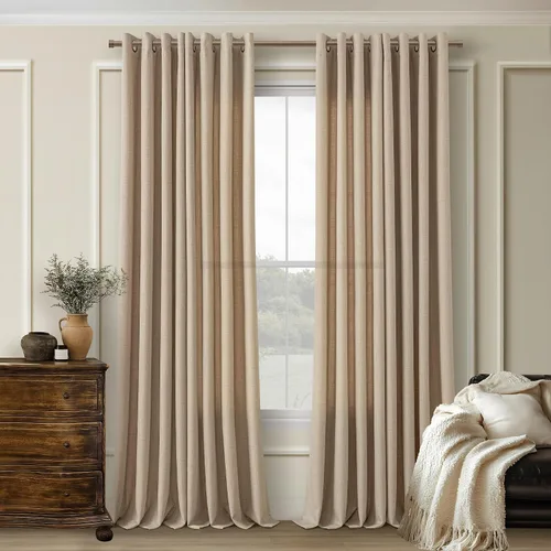 Vista 61 de Cortinas de avena con ojales DUKIYO de 96 pulgadas de largo para sala de estar, comedor, juego de 2 paneles, cortinas de arena y beige