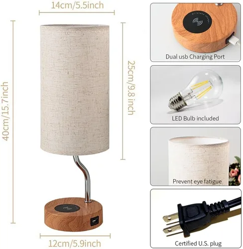 Vista 4 de Juego de 2 lámparas inteligentes de mesita de noche con cargador inalámbrico y puerto USB, lámpara LED de escritorio con control táctil