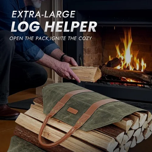 Vista 2 de INNO STAGE Bolsa de lona para troncos, bolsa de madera duradera, accesorios para estufas de chimenea, soporte de leña extra grande con asas