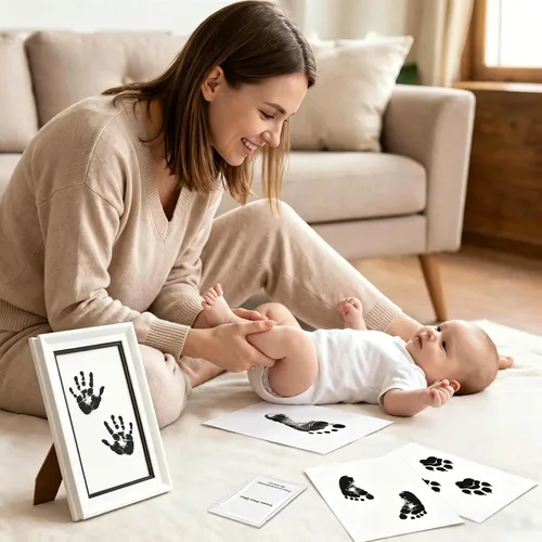Vista 8 de Little Lullaby - Tarjetas de hitos sin tinta para manos y huellas, kit de almohadilla de tinta para recuerdos para bebé recién nacido (paquete de 6)