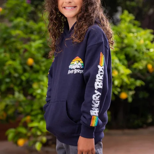 Vista 3 de Angry Birds Sudadera oficial de forro polar con capucha retro para niños, niñas, unisex