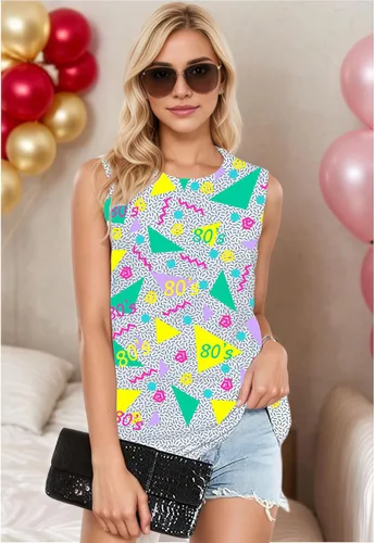 Vista 3 de Camisetas sin mangas de neón de los años 80 para mujer, camisetas de nostalgia de los años 90, traje de fiesta brillante, chaleco gráfico