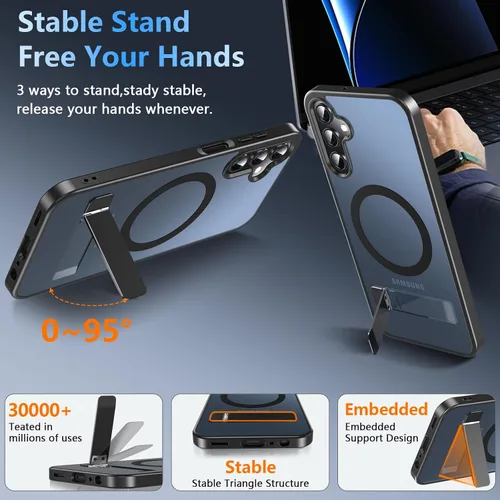 Vista 5 de OWKEY Funda magnética para Samsung Galaxy A15 5G con protector de pantalla y soporte, funda magnética para protección de grado militar Magsafe a