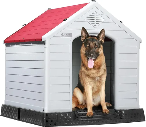 Vista 9 de LEMBERI Casa de perro de plástico impermeable duradera para perros de tamaño pequeño a mediano, caseta para perros para interiores y exteriores