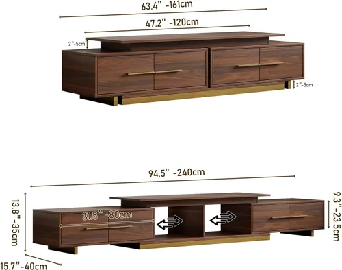 Vista 9 de Soporte de TV extensible, consola de TV moderna para TV de hasta 100 pulgadas, centro de entretenimiento de longitud ajustable, consola multimedia