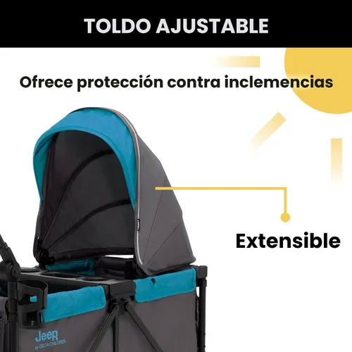 Vista 5 de Cochecito estilo carrito todoterreno Jeep Sport de Delta Children - Incluye toldo, organizador para padres, manillar ajustable, bandeja