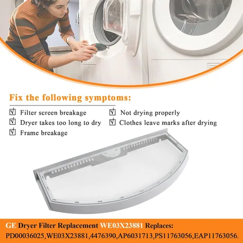 Vista 3 de GTD42EASJ2WW GTD33EASK0WW WE03X23881 Reemplazo de pantalla de filtro de pelusa para secadora GE Hotpoint, filtro de secadora de acero inoxidable