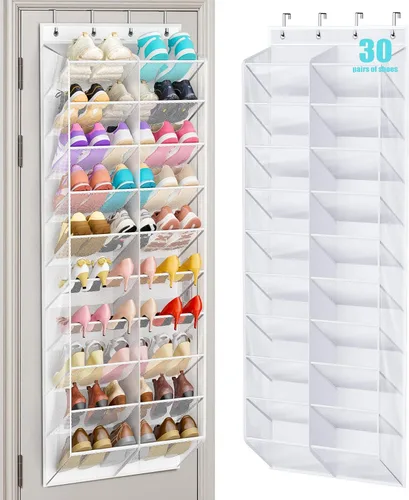 Vista 10 de MISSLO organizador de zapatos de 30 pares para colgar sobre la puerta, malla transpirable, estante colgante para zapatos para almacenamiento