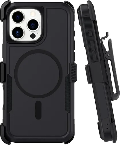 Vista 17 de Funda con clip para cinturón compatible con iPhone 12 Defender con soporte giratorio de 360°, protección resistente anticaídas y golpes, color negro