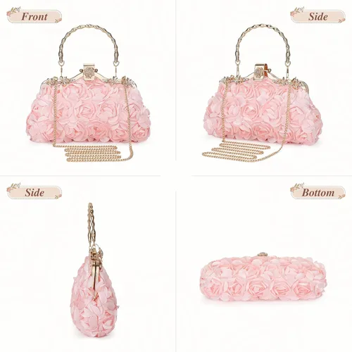 Vista 7 de UBORSE Bolso de mano floral para mujer, bolsos de flores para mujer, bolso de mano con correa de cadena, bolso de hombro para fiesta, novia, boda