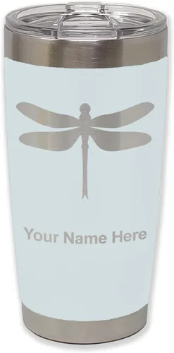 Vista 17 de LaserGram Vaso aislado al vacío de 20 onzas, libélula, grabado personalizado incluido (negro)