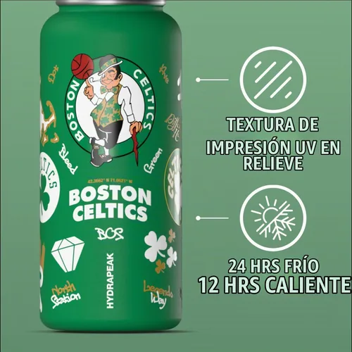 Vista 4 de Hydrapeak Botella de agua aislada de 32 onzas con licencia oficial de la NBA Boston Celtics, celebrando la ciudad de Boston, tapa de popote y asa