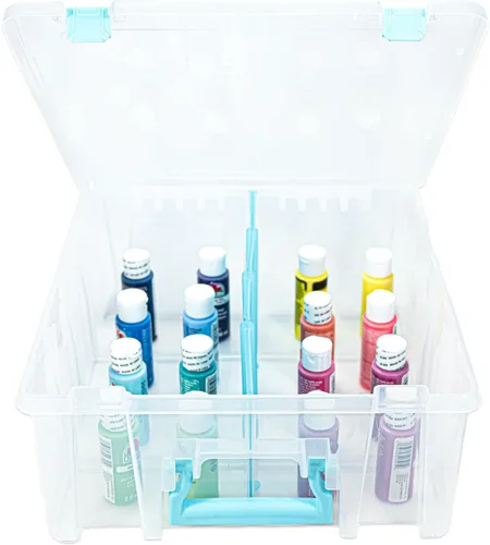 Vista 3 de ArtBin Super Satchel Caja de Compartimento Doble Profundo - Almacenamiento de Arte con 8 Compartimentos Extraíbles, Cierre Inteligente para Aqua