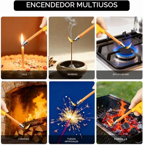 Vista 6 de Encendedor de velas de cuello largo ajustables, encendedor de gas butano, encendedor de plástico recargable, encendedor de cocina (paquete de 5)