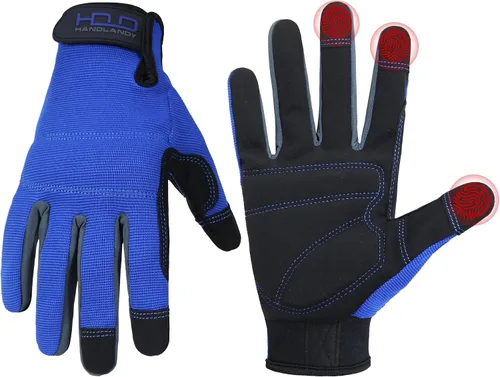 Vista 31 de HANDLANDY Guantes de trabajo para hombre y mujer, guantes de trabajo de mecánicos de uso general con pantalla táctil, guantes de trabajo flexibles