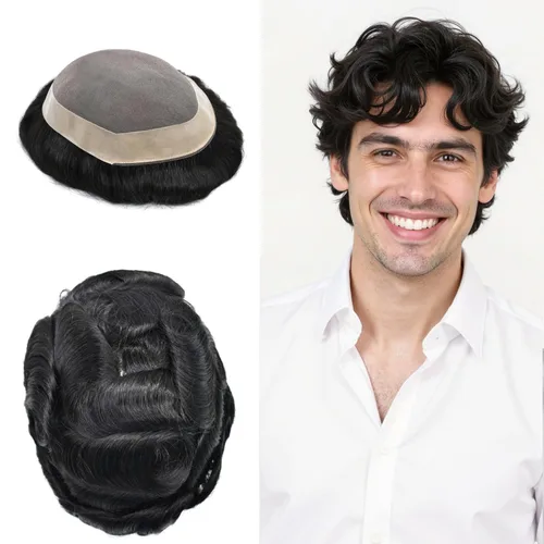 Vista 25 de Toupee - Sistema de reemplazo de cabello fino y duradero para hombre, piezas de cabello 100% humano para hombres, revestimiento de poliéster, unidad