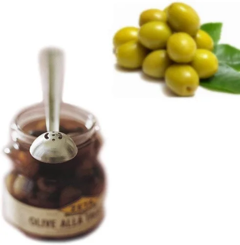 Vista 3 de Cuchara de aceituna de acero inoxidable, cuchara de cereza con herramientas de servicio de tarro de orificio de drenaje