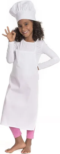 Vista 4 de Juego de delantal de chef y sombrero de chef para niños y niñas, Blanco