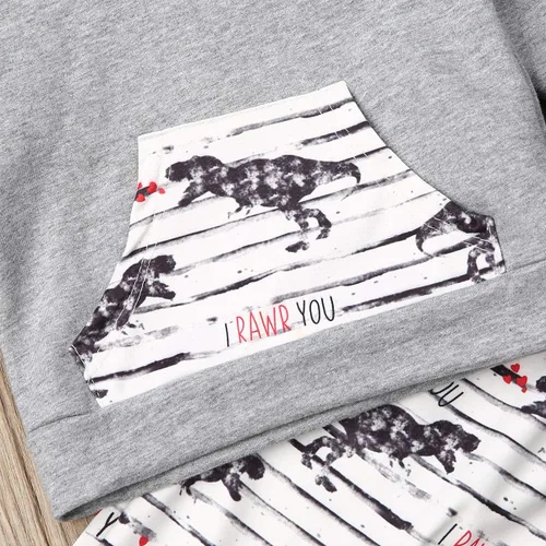 Vista 4 de Conjunto de ropa para bebé niño con capucha para otoño e invierno, pantalones de género neutro de manga larga