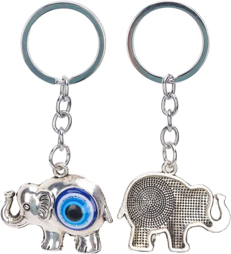 Vista 5 de Llavero de elefante lindo para mujer, colgante de aleación de diamantes de imitación de cristal, llavero de ojo azul para bolsa de llaves, teléfono