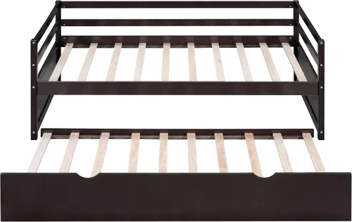Vista 6 de Merax Sofá cama tamaño individual con nido, marco de sofá cama de madera maciza, color espresso