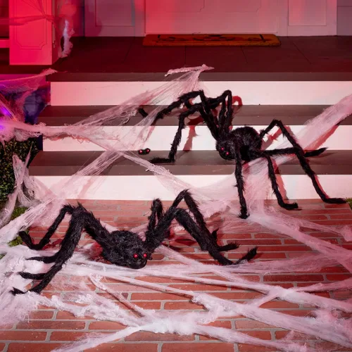 Vista 7 de JOYIN Paquete de 2 decoraciones de araña de Halloween de 4 pies para exteriores, arañas gigantes grandes aterradoras con patas ajustables