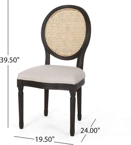 Vista 6 de GDFStudio Sillas de comedor de madera con cojines (juego de 2), beige, natural y negro