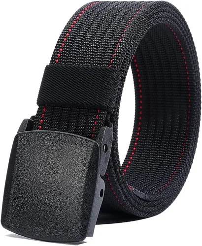 Vista 9 de LionVII Cinturones de trabajo de nailon para hombre, cinturón de lona transpirable con hebilla de plástico, fácil de recortar para adaptarse a Negro