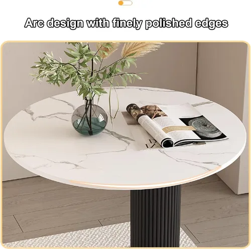 Vista 5 de Sude Table Mesa auxiliar auxiliar para sala de estar, mesa auxiliar con patrón de mármol, la parte superior redonda es fácil de montar, fácil