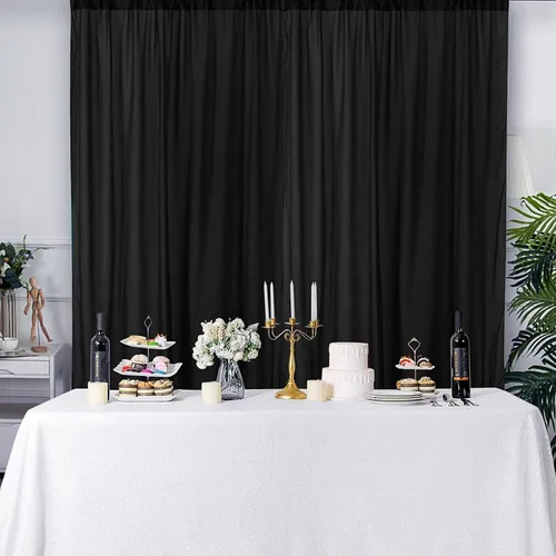 Vista 5 de AK-Trading - Paneles de cortinas de gasa para eventos de boda y decoración, cortinas de telón de fondo (115 x 120 pulgadas, negro)