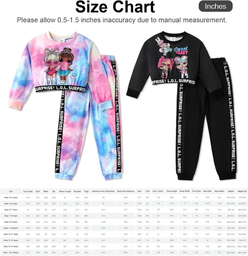 Vista 7 de L.O.L. Surprise! Girls Clothes Crop Top and Pant Long Sleeve Doll Print Tie dye Sweatshirt Leggings Girls Outfits 2Pcs Sets