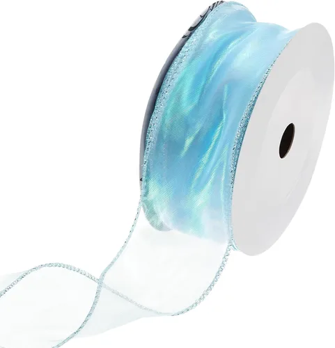 Vista 18 de MECCANIXITY - Cinta de organza con cable de 1 1/2" de ancho, brillante, transparente, con brillo irisado en tonos pastel, cinta de gasa para Beige