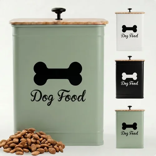 Vista 10 de Contenedor de comida de metal para perros de 5 a 7 libras, 25 tazas con tapa de bambú hermética, mango de metal Negro: Hueso
