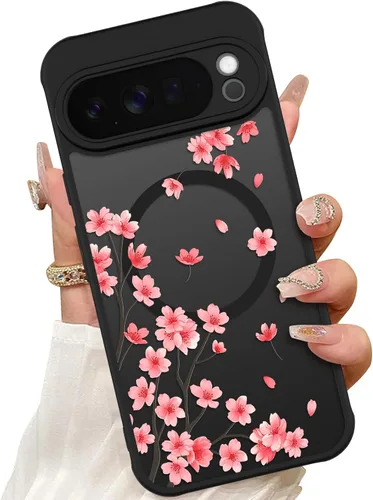 Vista 26 de ZIYE Funda magnética para Google Pixel 9 Pro XL de 6.8 pulgadas [compatible con MagSafe] funda de policarbonato duro y TPU suave con flor de cerezo