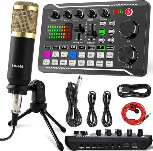 Vista 9 de [Usado] Mezclador de audio para gaming SINWE G1, interfaz de audio RGB con preamplificador profesional, Bluetooth, mezclador de PC para streaming