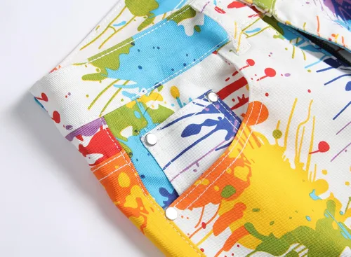 Vista 5 de Baylvn Pantalones cortos de mezclilla con estampado rasgados casuales para hombre, pantalones cortos ajustados para verano y playa