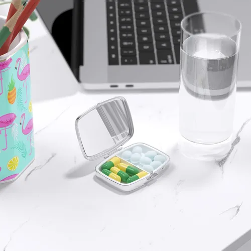 Vista 7 de Nipichsha Pastillero, pequeño pastillero para bolso y bolsillo, lindo organizador de medicamentos de viaje, soporte portátil para medicamentos